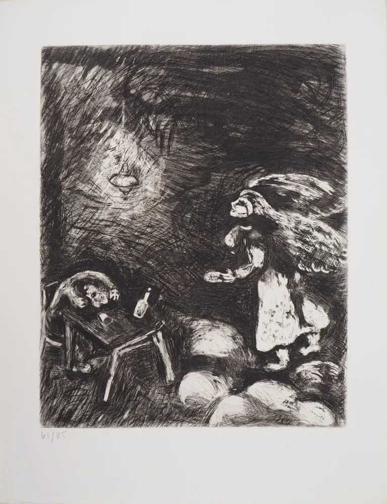 版画 Chagall - L'ivrogne et sa femme