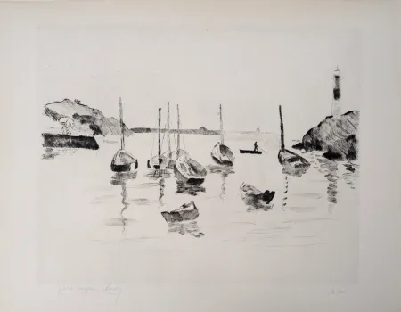 版画 Clairin - Marine et barques à Doëlan