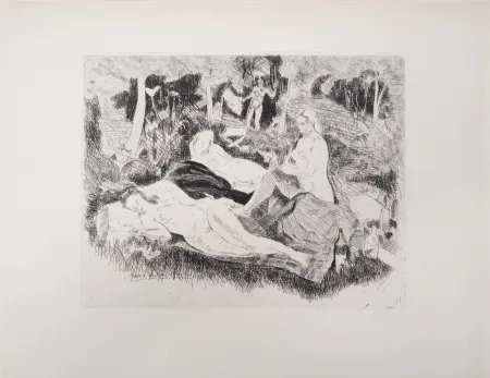 版画 Clairin - Nus dans une clairière