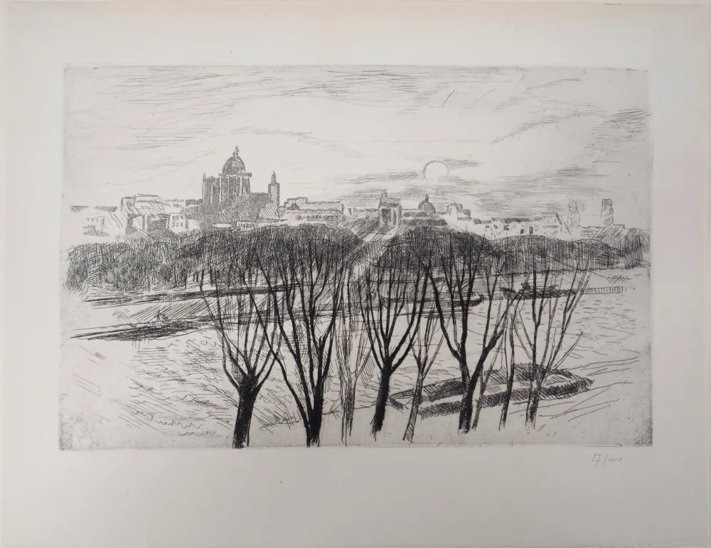 版画 Clairin - Vue de Paris sur la montagne Saint-Geneviève
