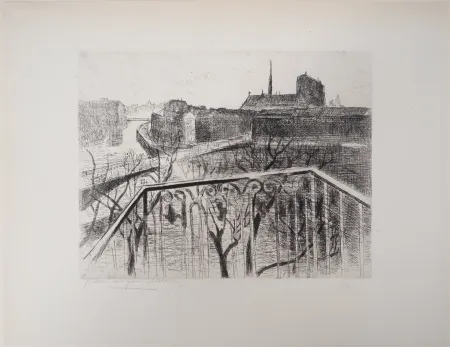 版画 Clairin - Vue parisienne sur Notre-Dame