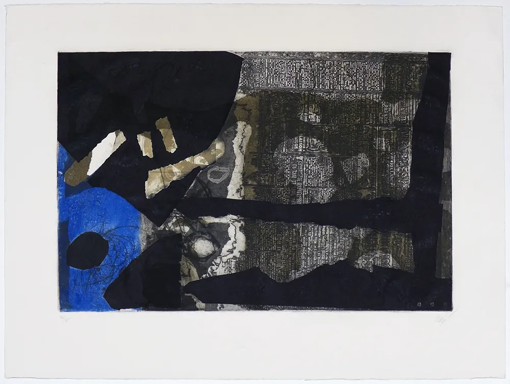 版画 Clavé - Ocre, noir et bleu