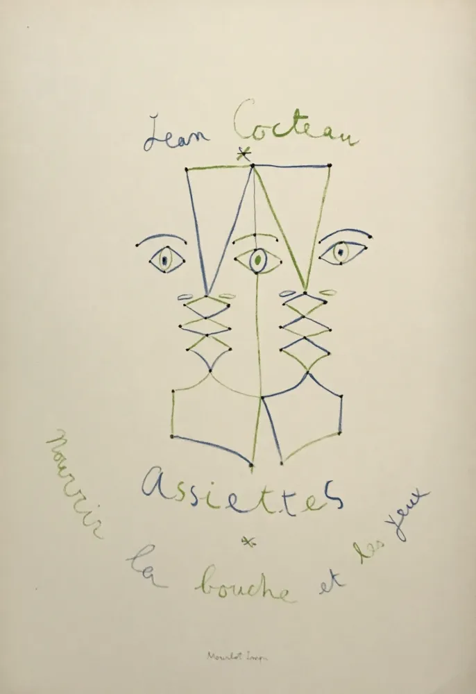 石版画 Cocteau - Assiettes - Nourrir la bouche et les yeux