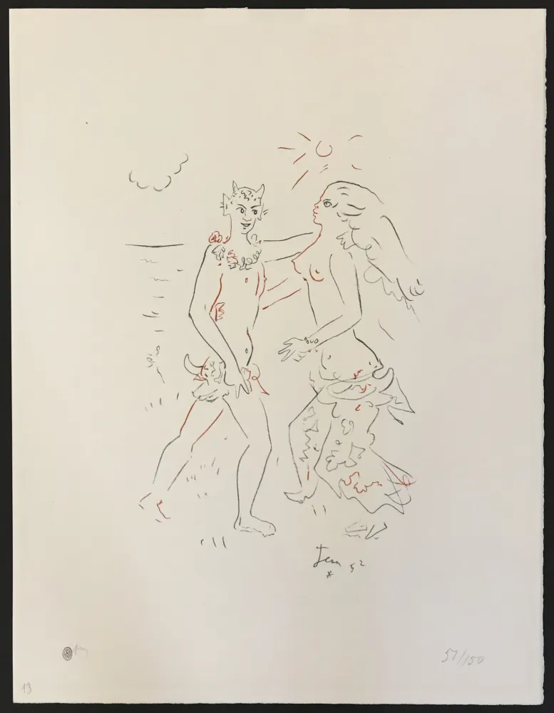 石版画 Cocteau - Satyr and Nymph