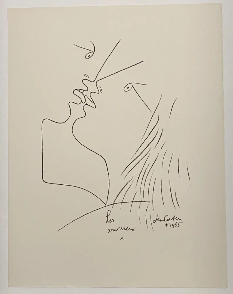 石版画 Cocteau - The Kiss, Les Amoureux