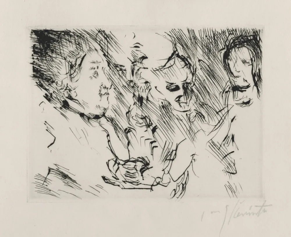 干刻版画 Corinth - Drei Personen am Tisch