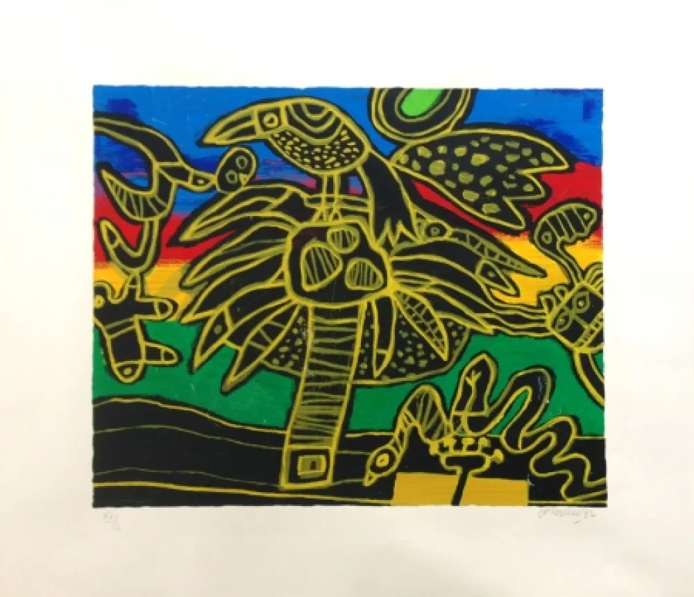 石版画 Corneille - Arbre aux oiseaux 