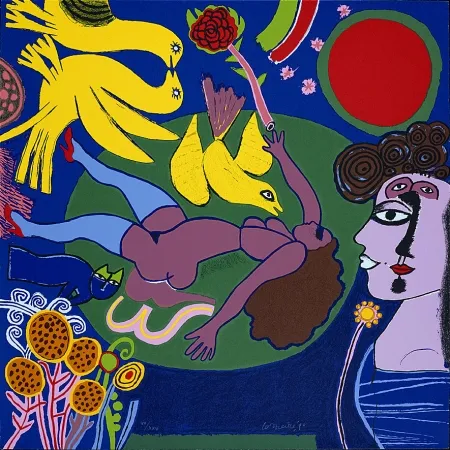 丝网印刷 Corneille - Femme à la fleur