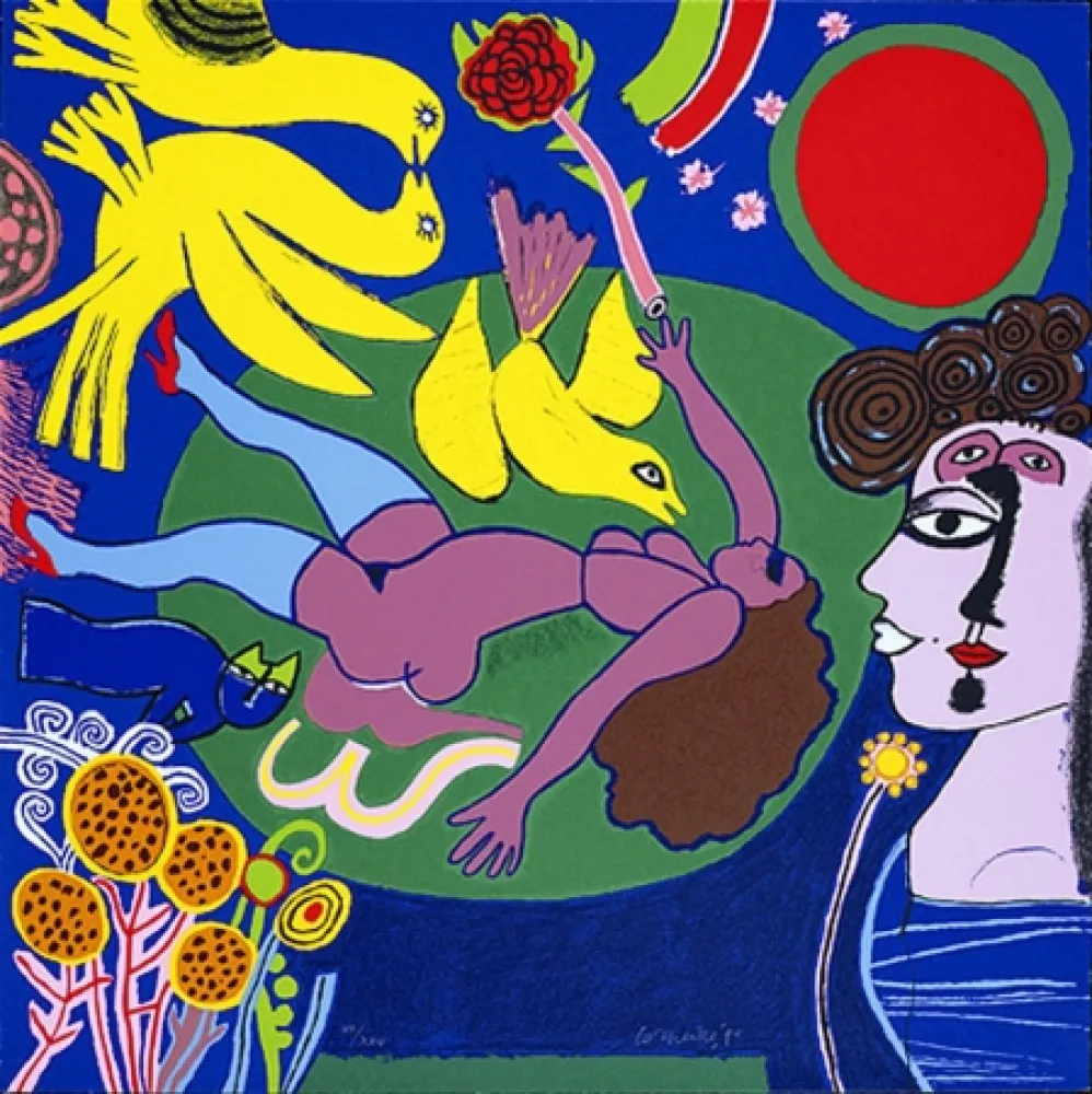 丝网印刷 Corneille - Femme à la fleur