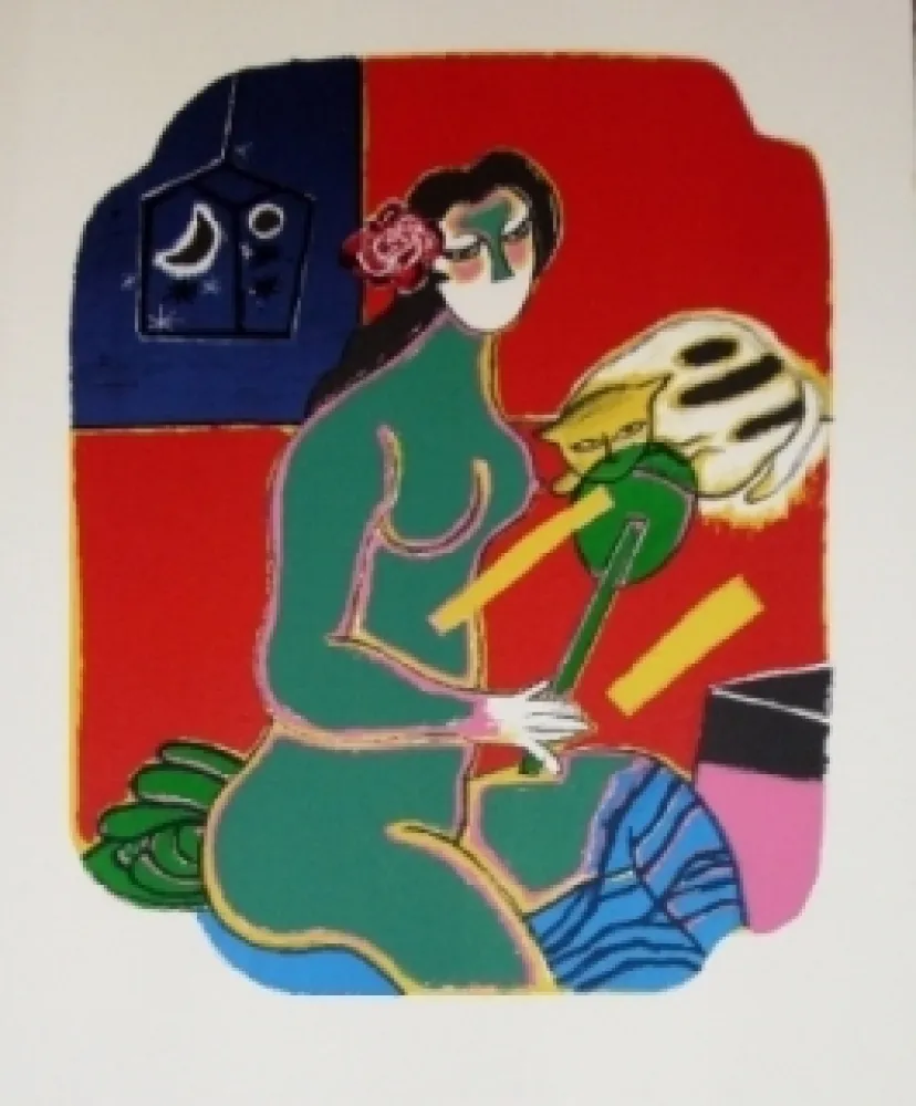 石版画 Corneille - Femme au miroir