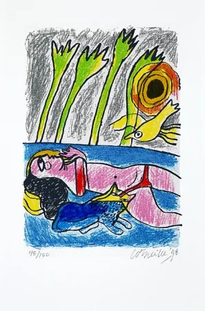 丝网印刷 Corneille - Femme et oiseau II