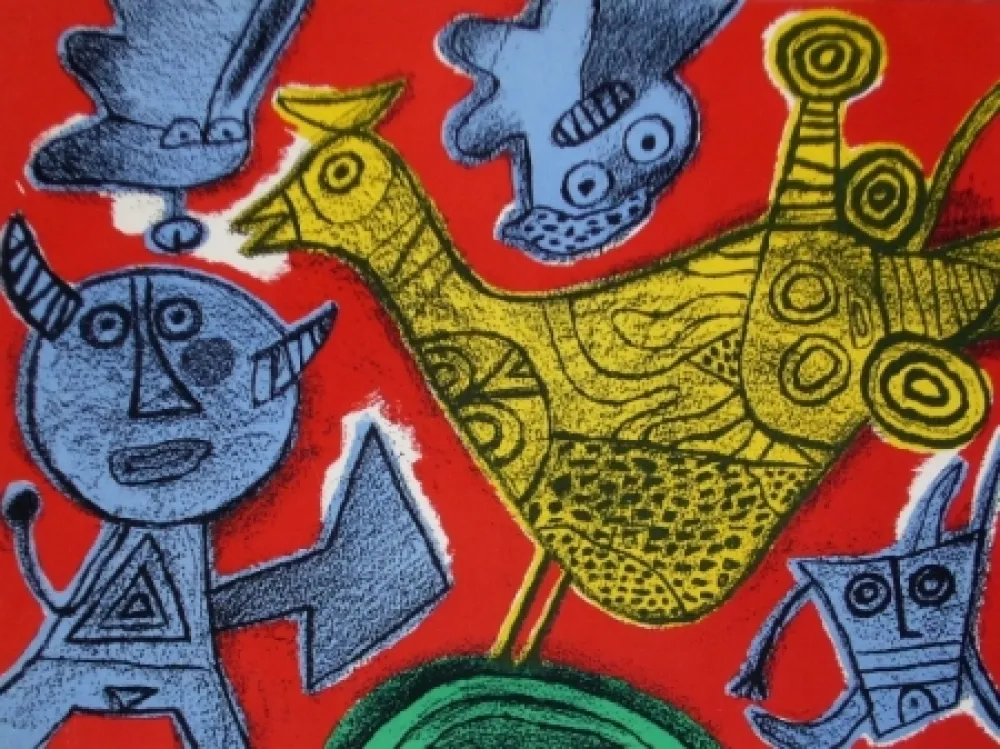 石版画 Corneille - Le diable et l'oiseau