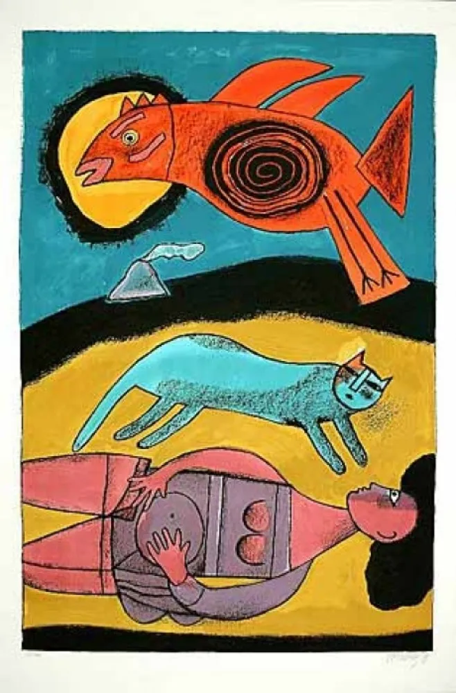 石版画 Corneille - Le grand oiseau du désert