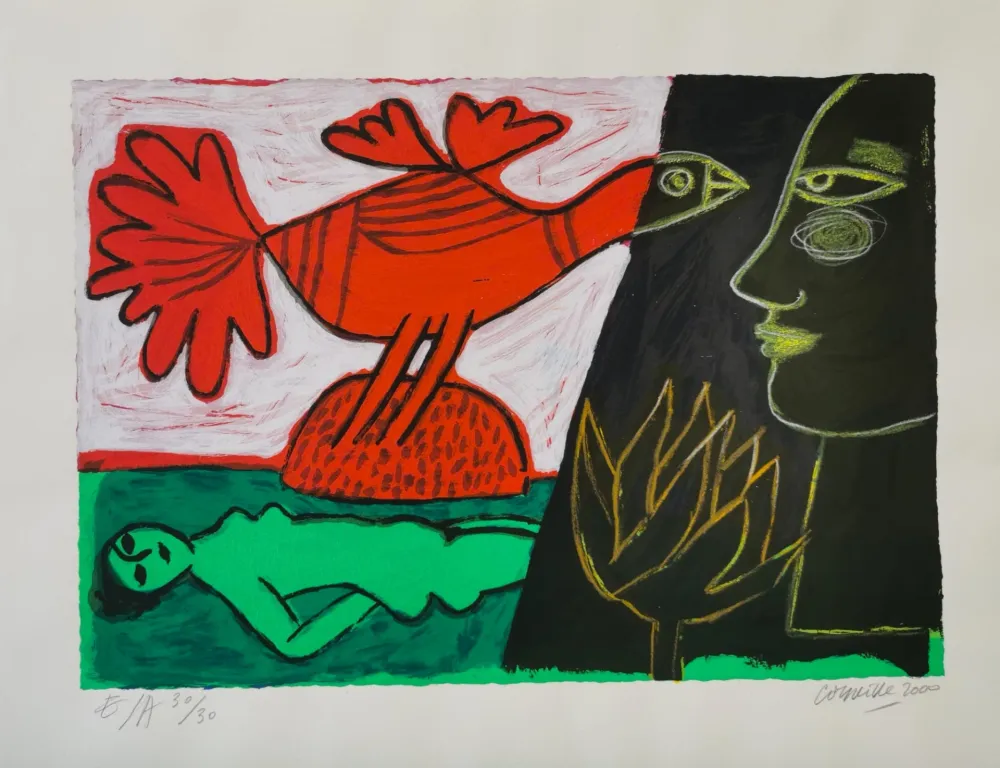 石版画 Corneille - L'Ile à l'Oiseau 