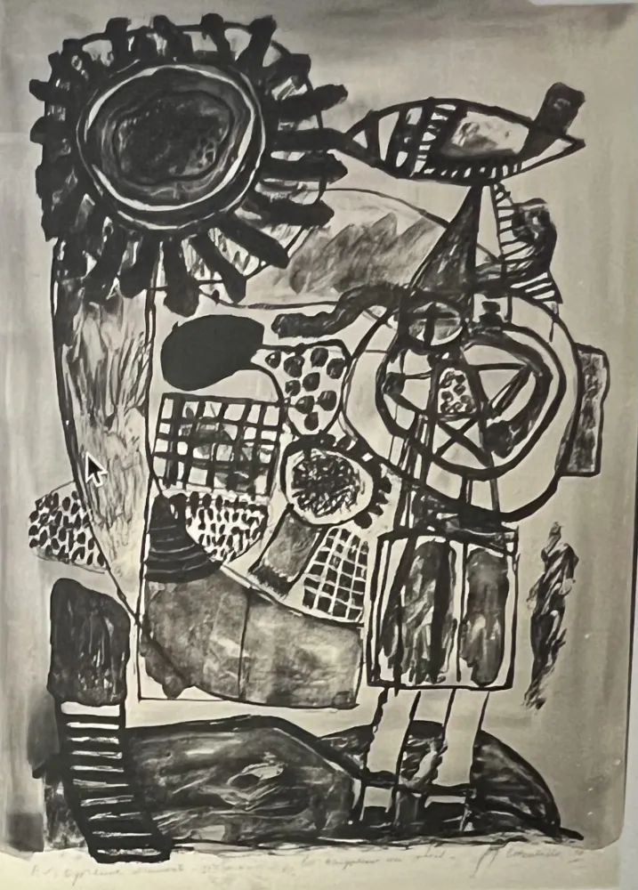 石版画 Corneille - Lithographie aquarellée La Baigneuse au soleil, 1974. Pièce Unique