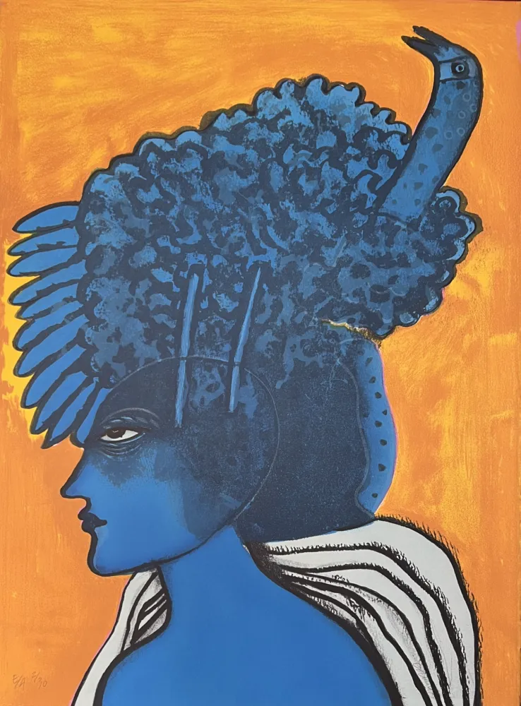 石版画 Corneille - Lithographie Femme Oiseau 1998