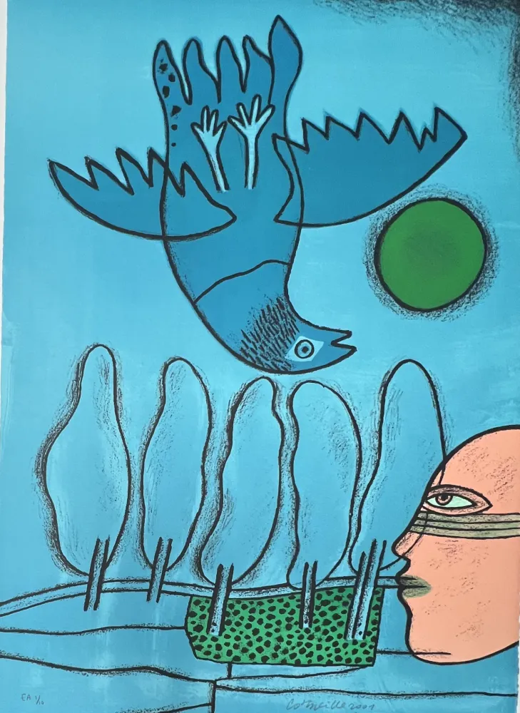 石版画 Corneille - Lithographie Hommage à l'écrivain voyageur René Char, 2001