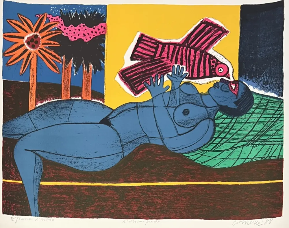 无技术 Corneille - Lithographie L'oiseau proche  Epreuve d'artiste 1988