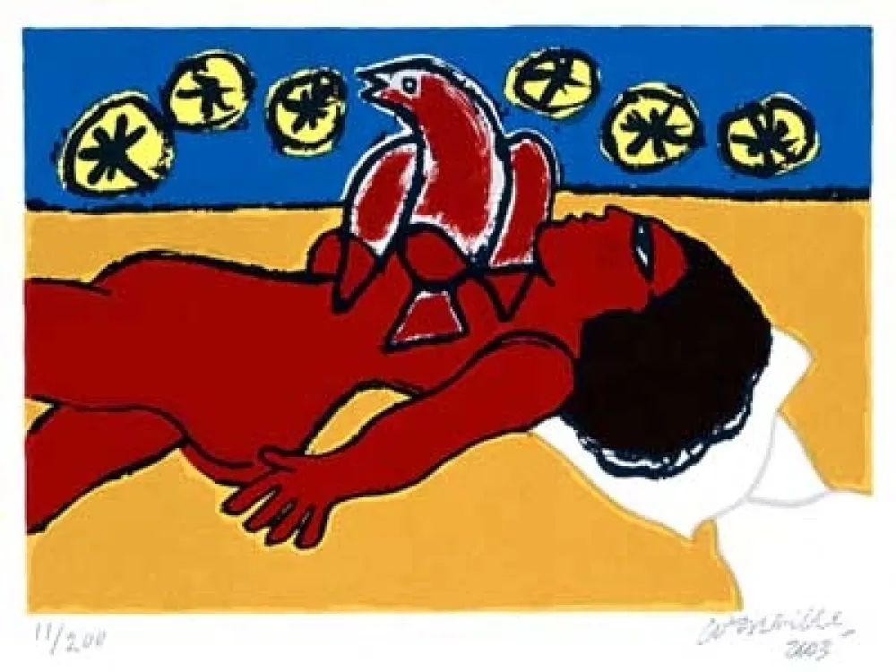 丝网印刷 Corneille - Nu rouge