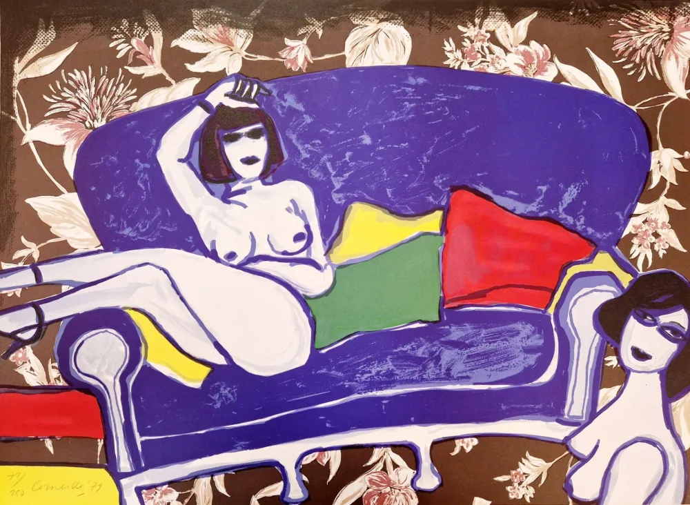 石版画 Corneille - Nus au canapé