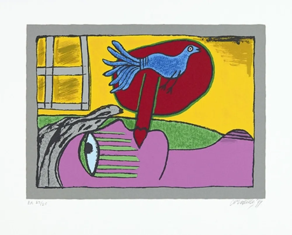 丝网印刷 Corneille - Regard sur l'oiseau