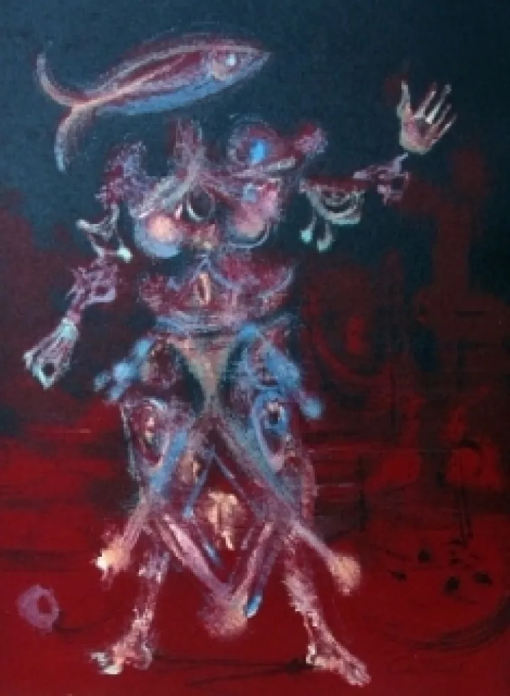 石版画 Coutaud - Chevalier au poisson