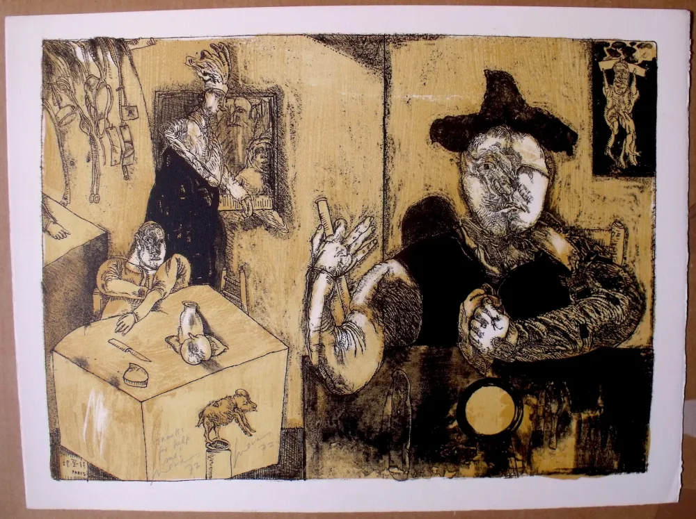 石版画 Cuevas - Le repas du magicien