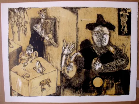 石版画 Cuevas - Le repas du magicien