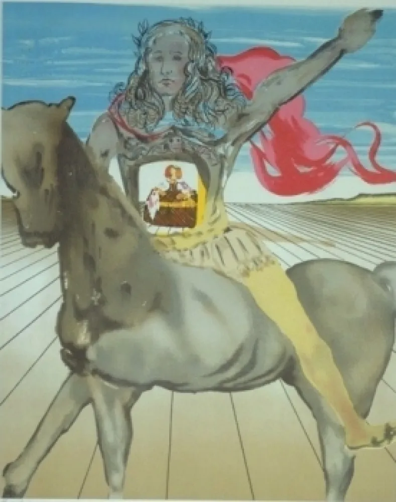 石版画 Dali - Chevalier surréaliste (Hommage à Velasquez)