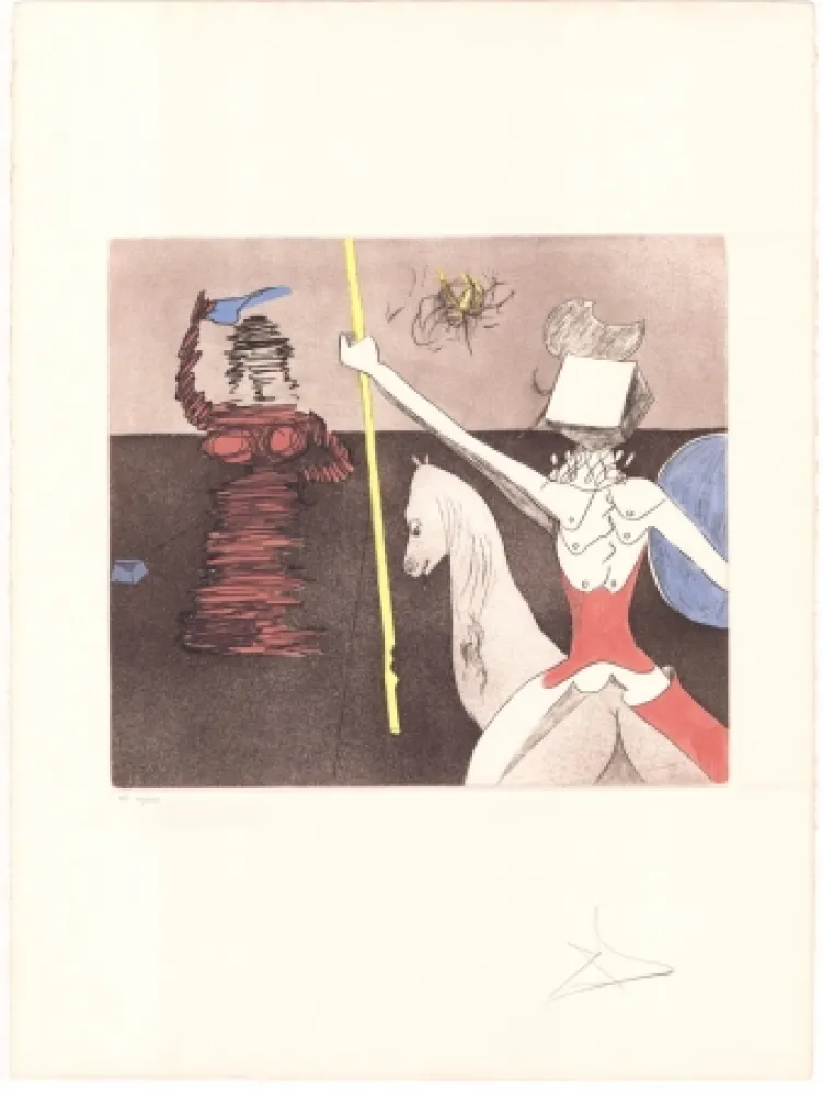 版画 Dali - Don Quijote - après la bataille