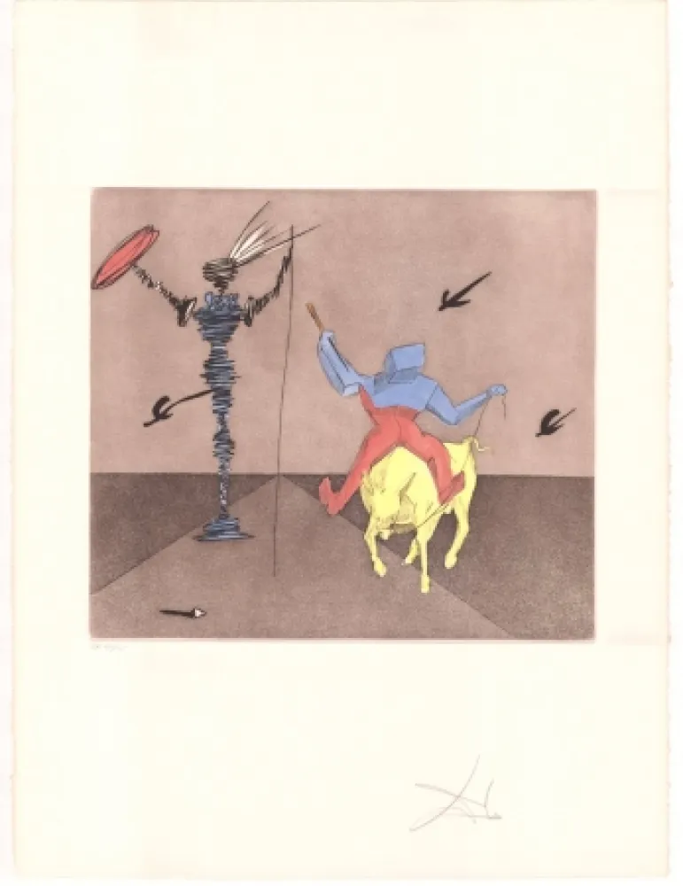 版画 Dali - Don Quijote - Maître et écuyer