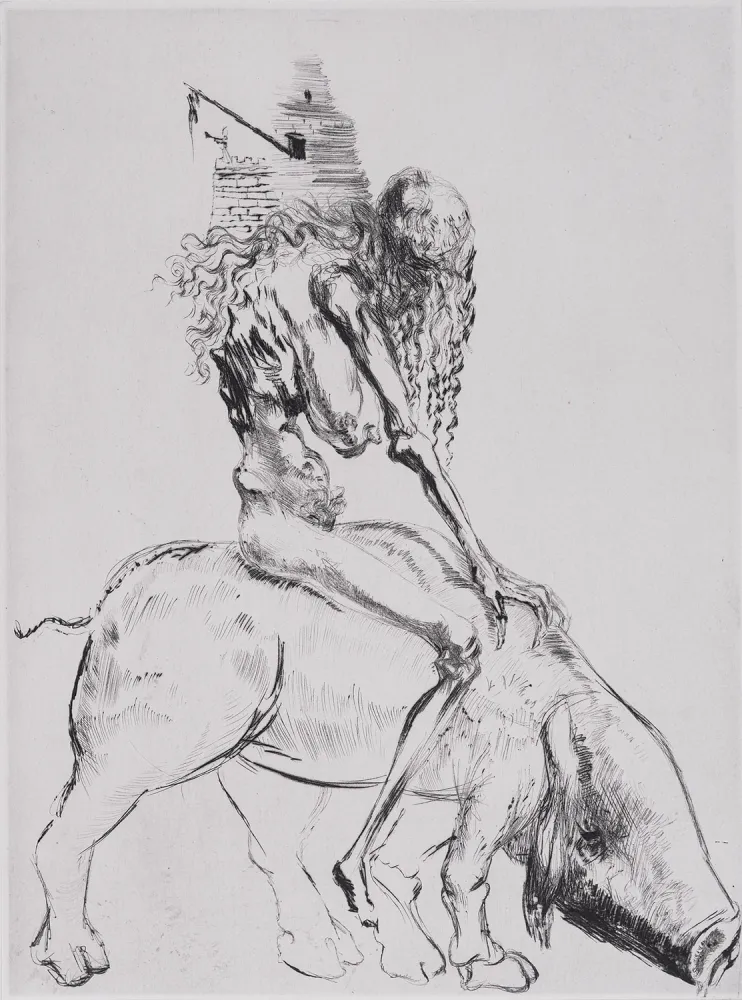 版画 Dali - Femme au Cochon, 1969