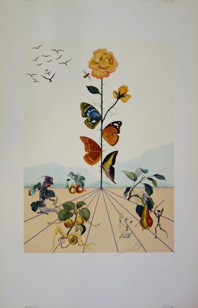 石版画 Dali - Flordali II - La rose papillon