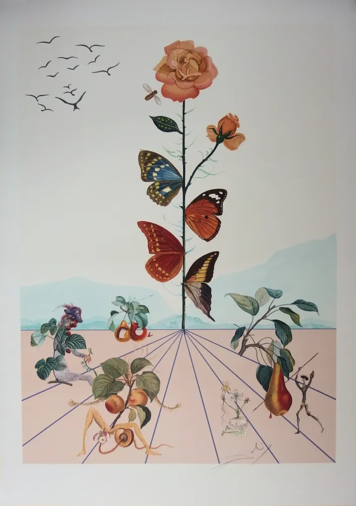 石版画 Dali - Flordali II - La rose papillon