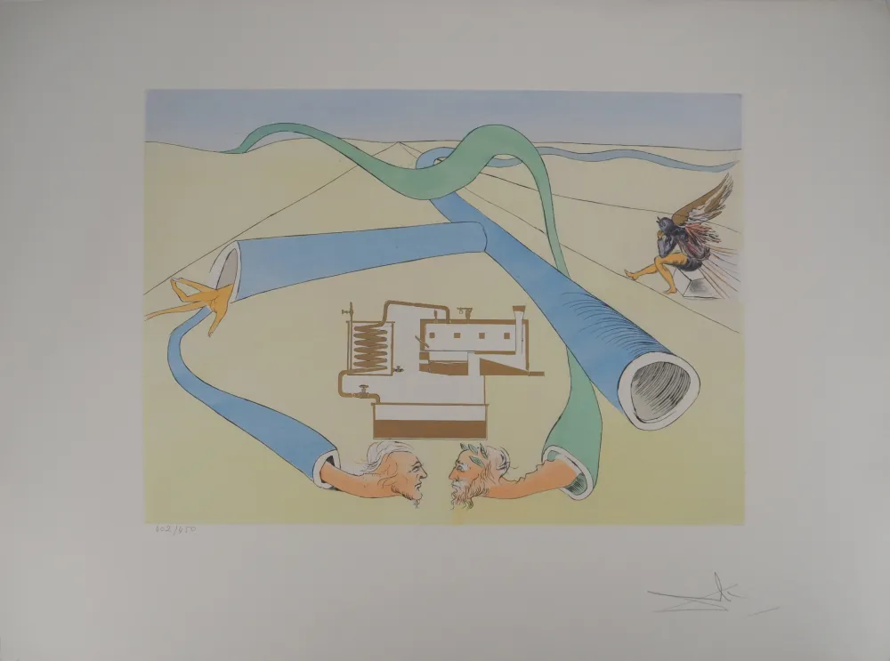 版画 Dali - Hommage à Léonard de Vinci : le cracking du pétrole