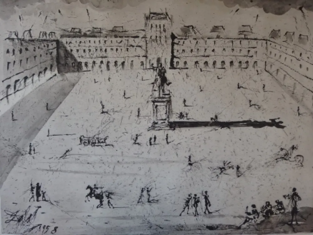 版画 Dali - La Grande Place des Vosges, du temps de Louis XIII