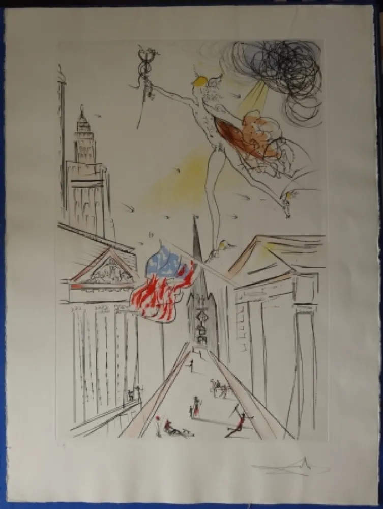 蚀刻版画 Dali - Vue de Wall Street