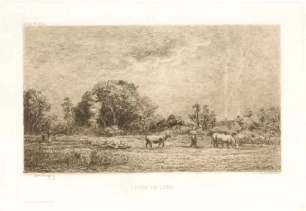 版画 Daubigny - Lever de lune