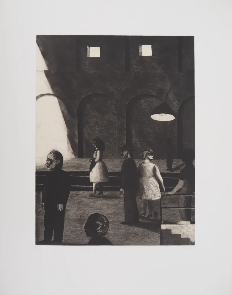 版画 Davies - A la gare