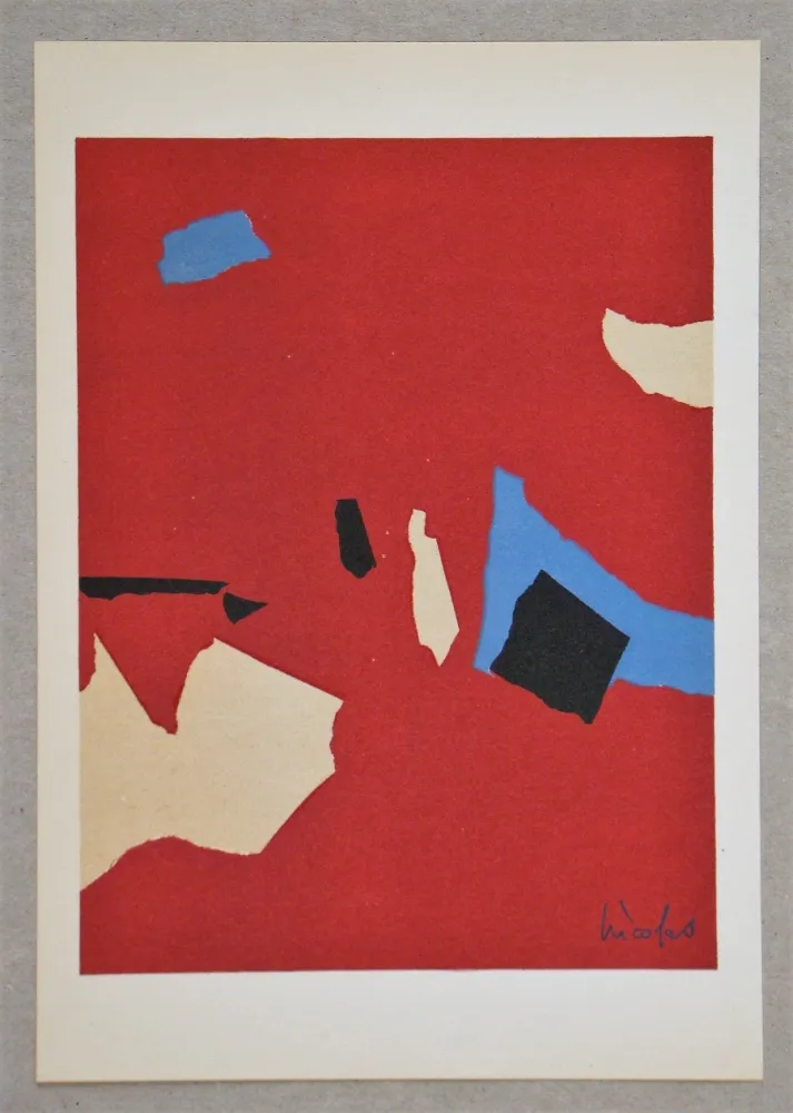 石版画 De Stael - Composition fond rouge
