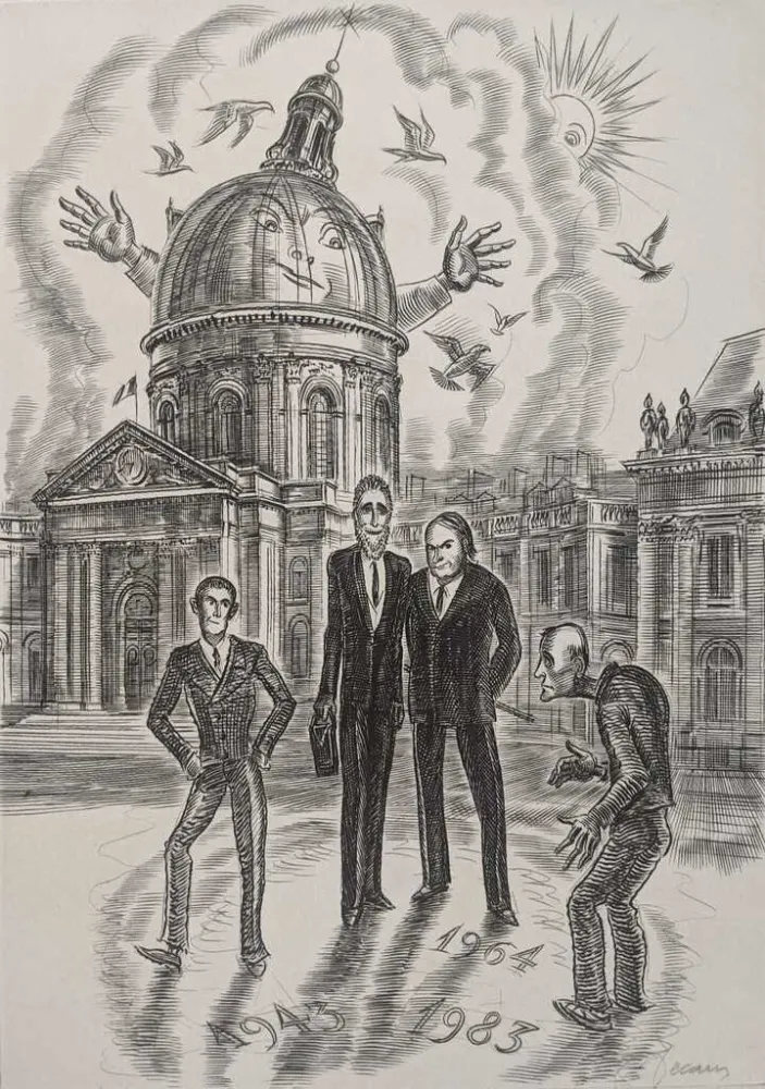 蚀刻版画 Decaris - Devant l'Académie Française