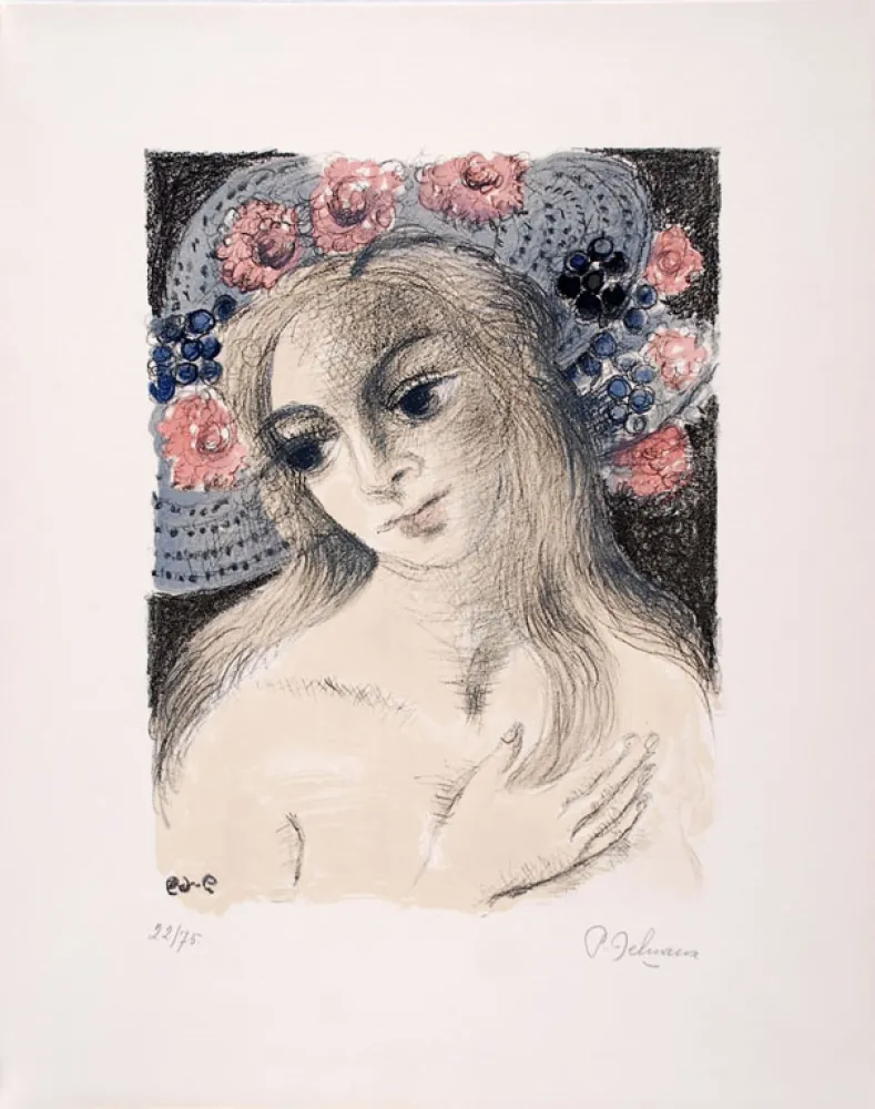 石版画 Delvaux - Chapeau Fleuri II