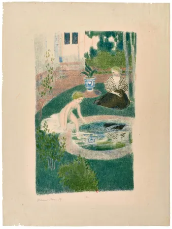 石版画 Denis - Le Reflet dans la Fontaine