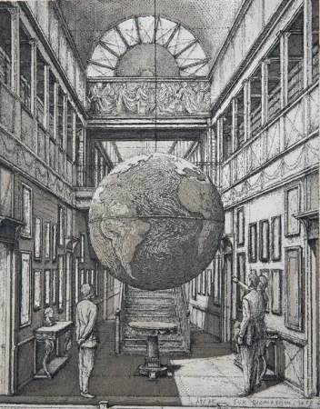 蚀刻飞尘法 Desmazières - Entrance Hall with a Globe