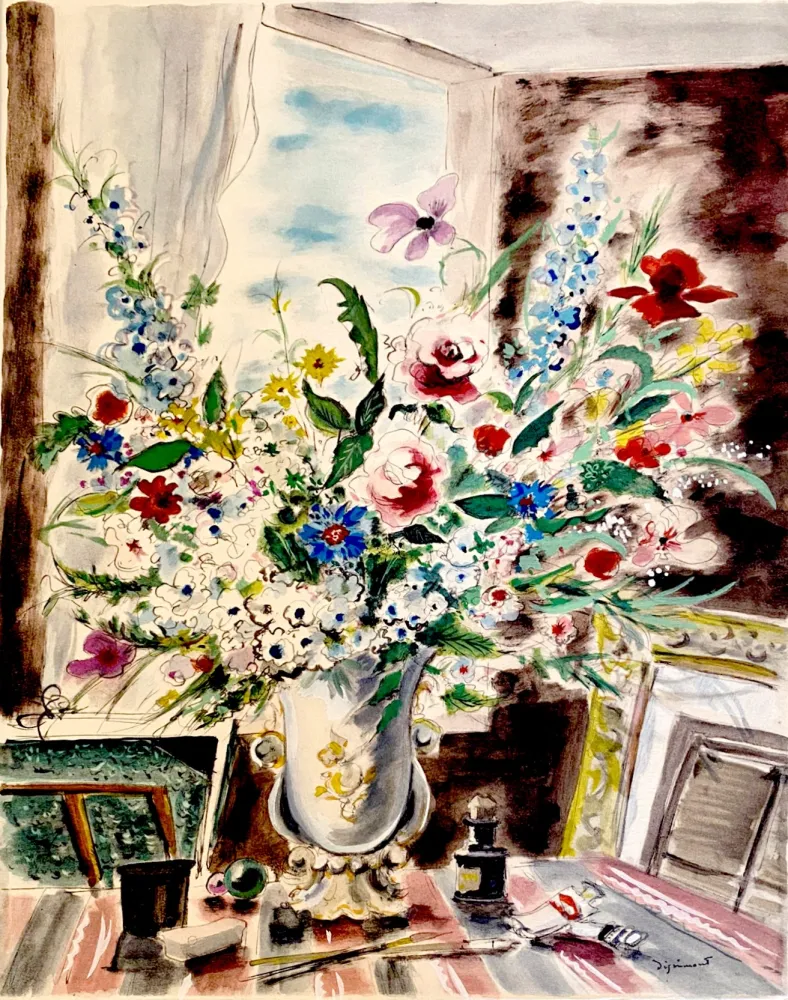 石版画 Dignimont - Bouquet dans l'atelier