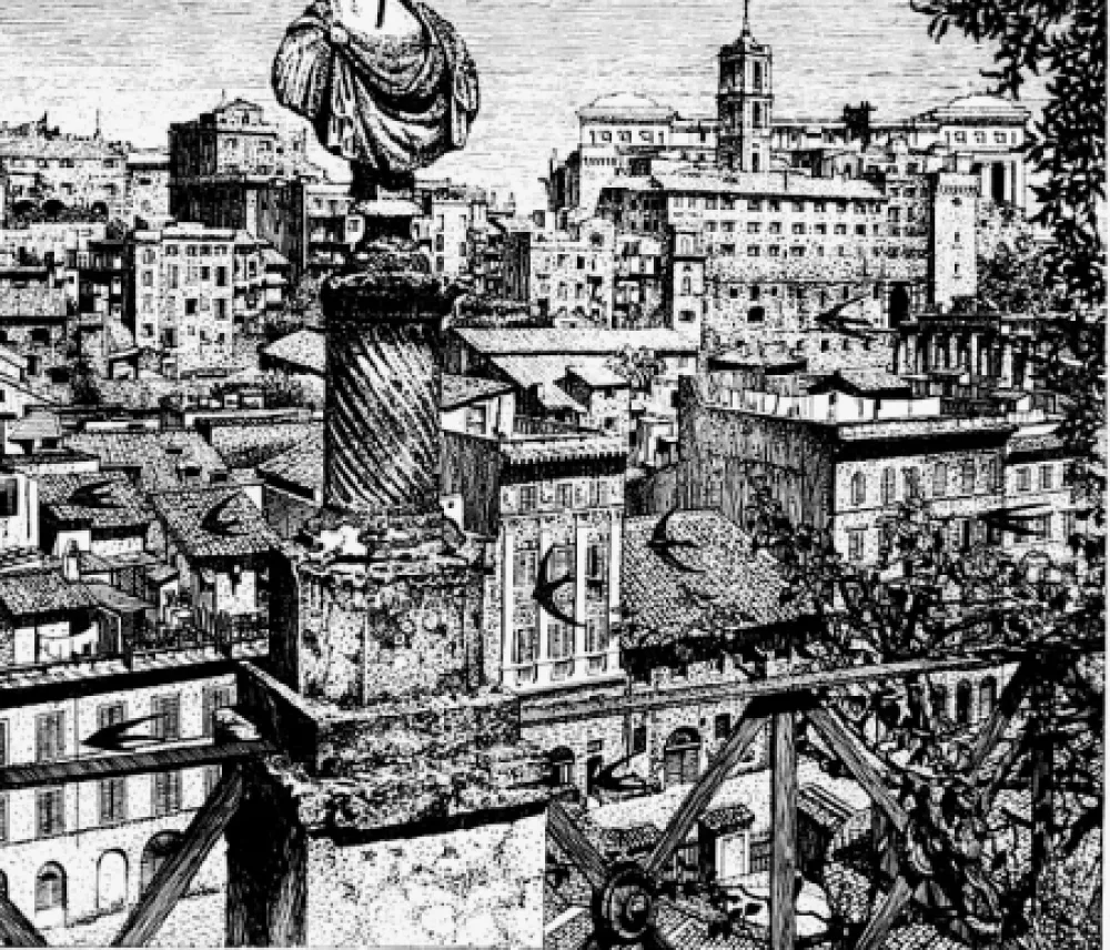 蚀刻版画 Disertori - Roma. Veduta del monte Capitolino dagli orti Farnesiani