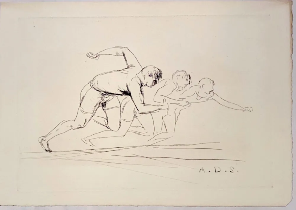 版画 Dunoyer De Segonzac - Départ de course de 100 mètres,