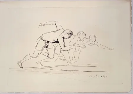 版画 Dunoyer De Segonzac - Départ de course de 100 mètres,