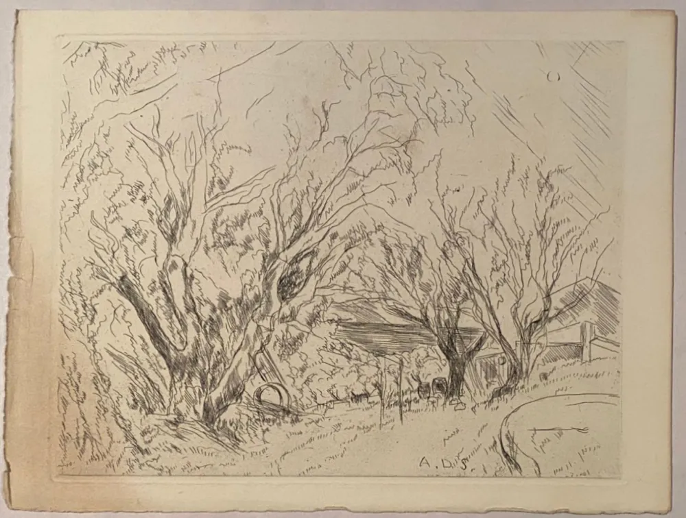 版画 Dunoyer De Segonzac - La ferme à l'aire