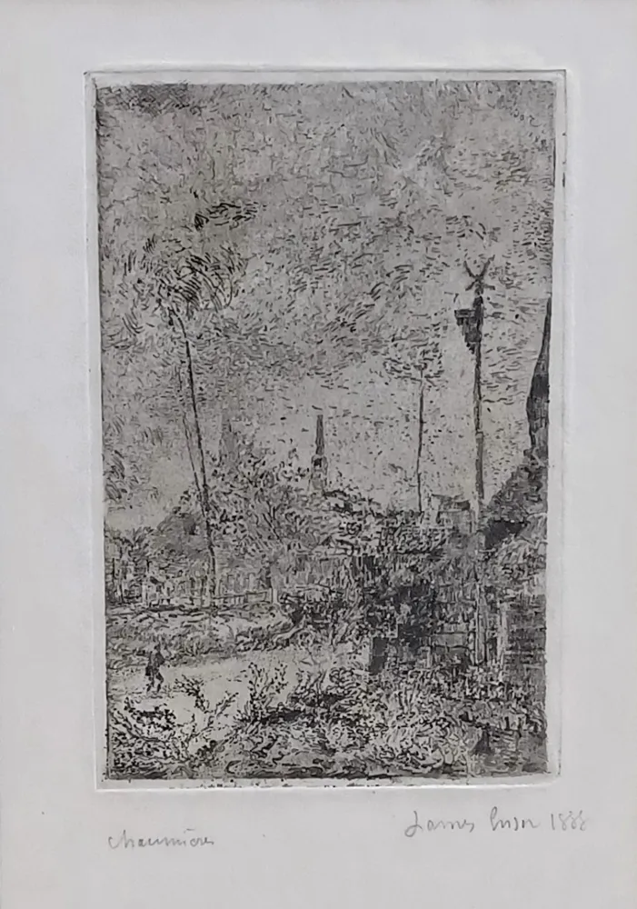 版画 Ensor - Chaumières